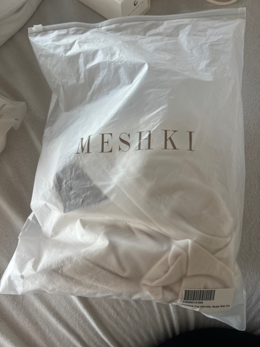 NWT Meshki One-Shoulder Cream Midi Dress (Anastasia dress) Bodycon - Picture 8 of 8